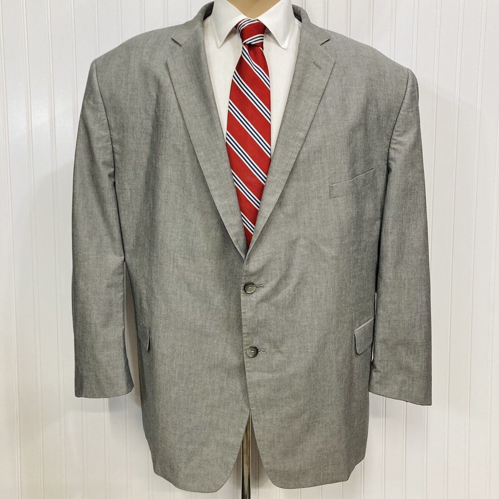 SADDLEBRED Blazer Men 56 Silver Cotton Lightweight Sport Coat Suit Jacket 56R